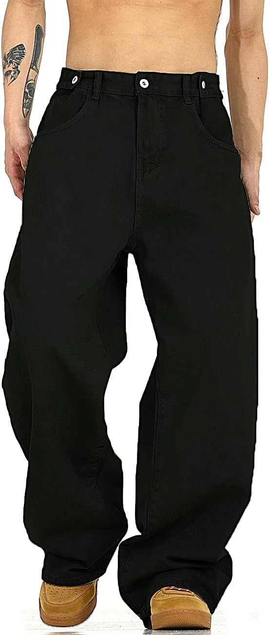 Nutriangee Men's Y2k Hip Hop Baggy Jeans Wide Leg Denim Pants Casual Loose Fit Streetwear Denim Pants