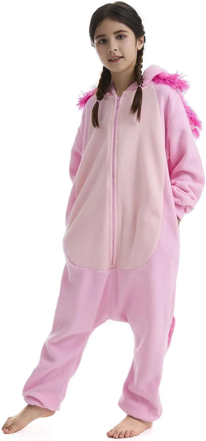 OGU' DEAL Kid's Pink Animal Onesie Costume Halloween Party Cosplay One Piece Jumpsuits Fleece Sleepwear for Girls