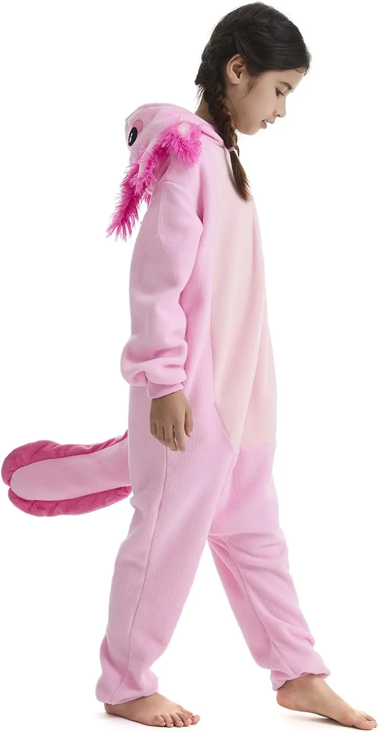 OGU' DEAL Kid's Pink Animal Onesie Costume Halloween Party Cosplay One Piece Jumpsuits Fleece Sleepwear for Girls