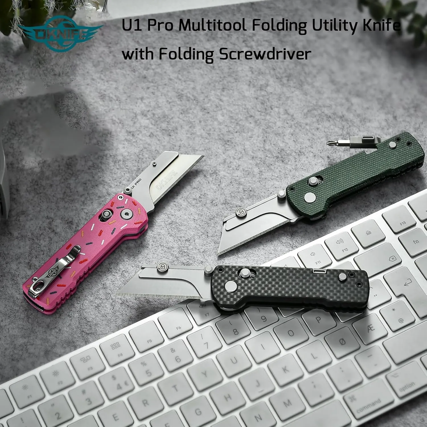 OKNIFE U1 Pro Multitool Folding Utility Knife with Folding Screwdriver, Quick Change Blade, Rail Lock & Pocket Clip for Men Women（Doughnut）