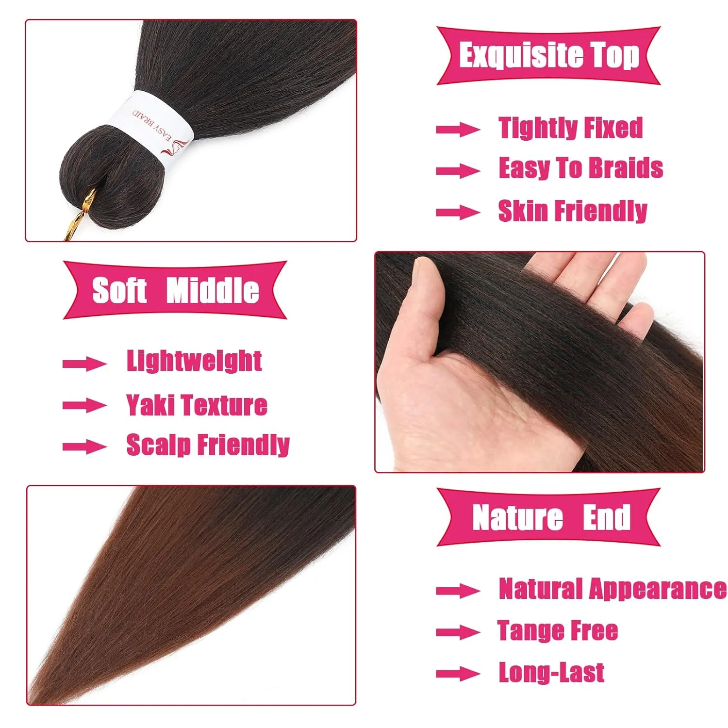 Ombre Braiding Hair 18 Inch 8 Packs Pre Stretched Hair For Twist Yaki Texture Synthetic Hair Extension Itch Free Hot Water Setting(18", T1B/30#)