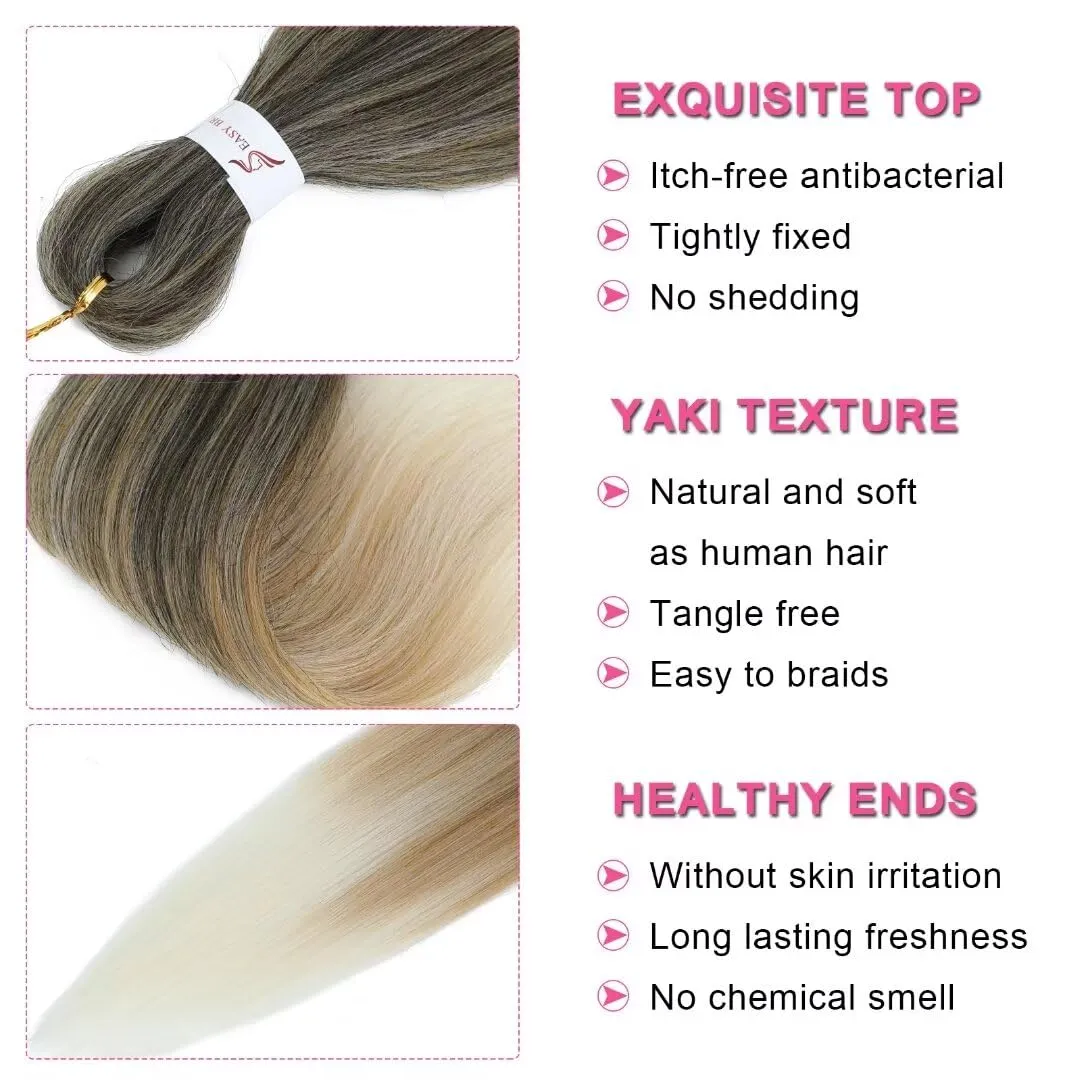 Ombre Braiding Hair Pre Stretched 20inch 8packs EZ Braid Pre Stretched Braiding Hair 1b/27/613 EZ Braiding Hair Extensions Synthetic Fiber Crochet Twist Braids(#1b/27/613,8Packs,20inch)
