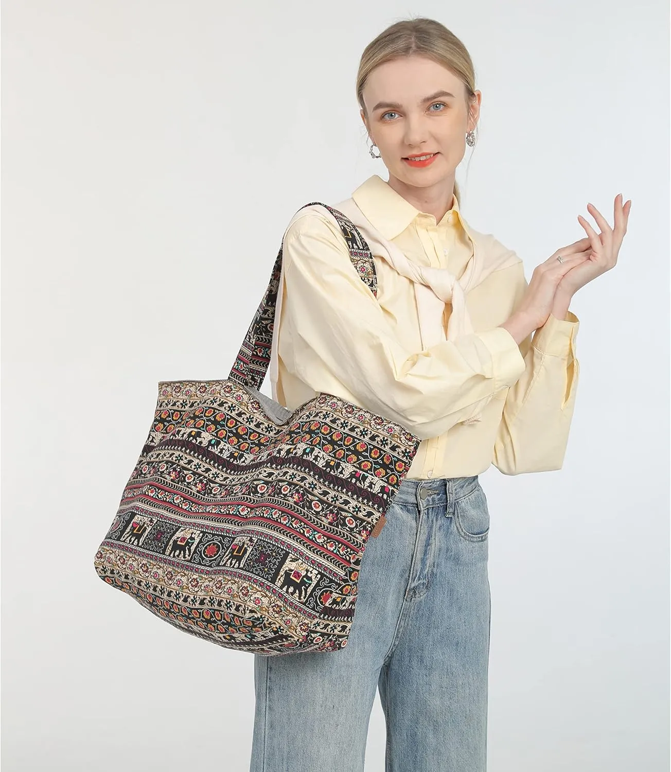OPQRSTU Women Hippie Tote Hand Bag Large Capacity Bohemian Bag Portable Tourist Shoulder Bags