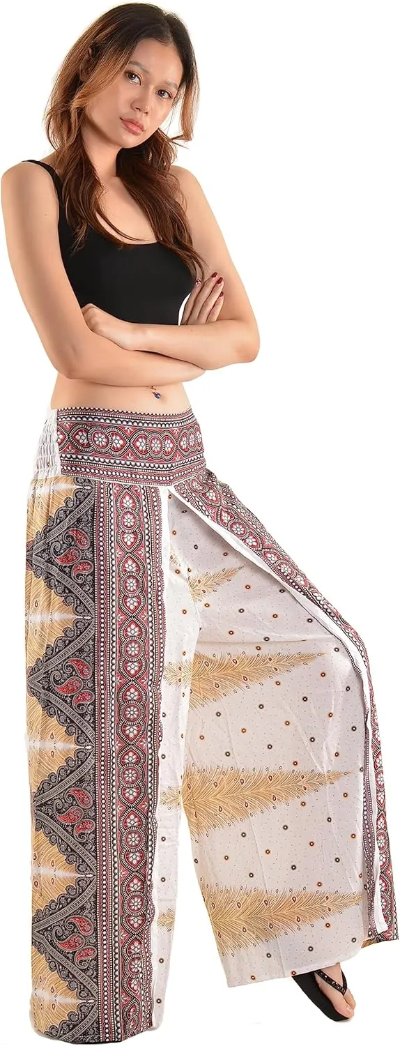 Orient Trail Womens Palazzo Slit Leg Wide Leg Wrap Pants Casual Beach Boho Hippie Bohemian Pilates Flowy Pants Sizes 2-18