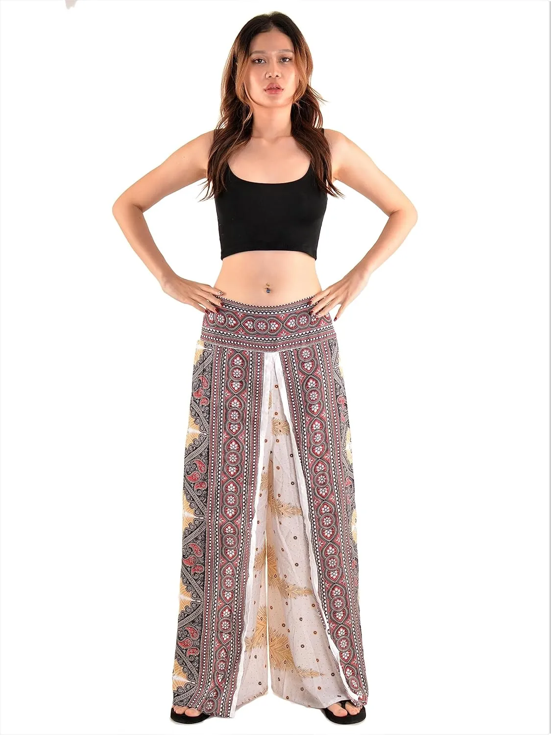 Orient Trail Womens Palazzo Slit Leg Wide Leg Wrap Pants Casual Beach Boho Hippie Bohemian Pilates Flowy Pants Sizes 2-18