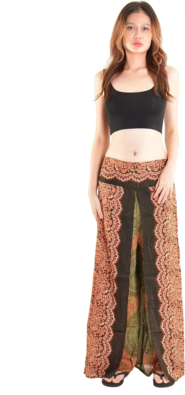Orient Trail Womens Palazzo Slit Leg Wide Leg Wrap Pants Casual Beach Boho Hippie Bohemian Pilates Flowy Pants Sizes 2-18