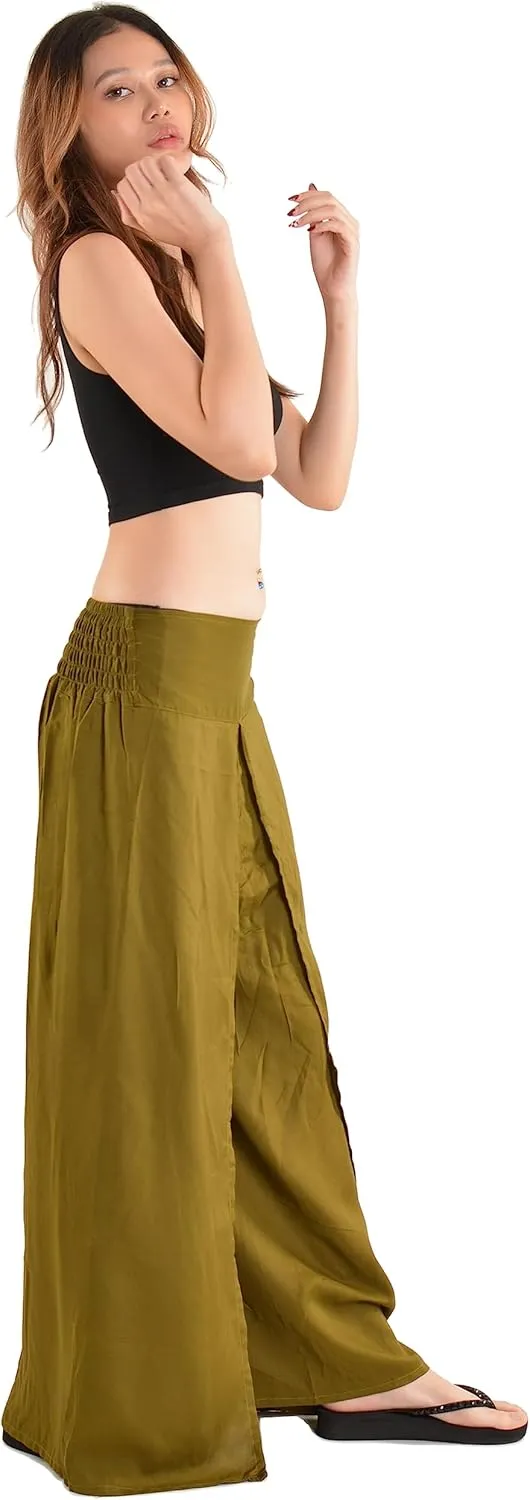 Orient Trail Womens Palazzo Slit Leg Wide Leg Wrap Pants Casual Beach Boho Hippie Bohemian Pilates Flowy Pants Sizes 2-18