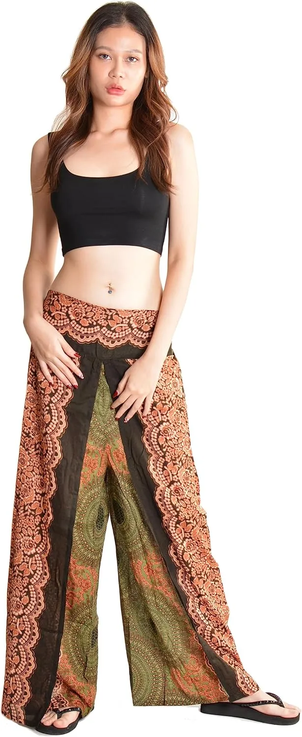 Orient Trail Womens Palazzo Slit Leg Wide Leg Wrap Pants Casual Beach Boho Hippie Bohemian Pilates Flowy Pants Sizes 2-18