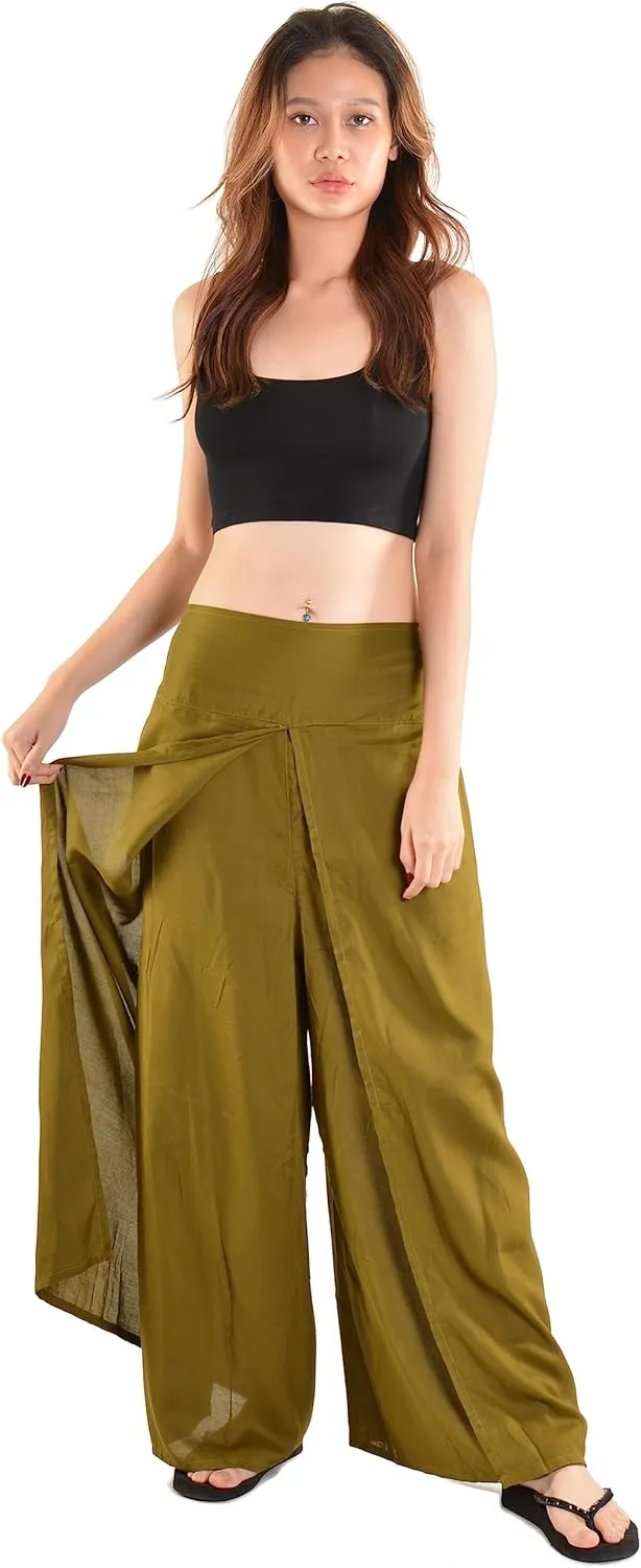 Orient Trail Womens Palazzo Slit Leg Wide Leg Wrap Pants Casual Beach Boho Hippie Bohemian Pilates Flowy Pants Sizes 2-18
