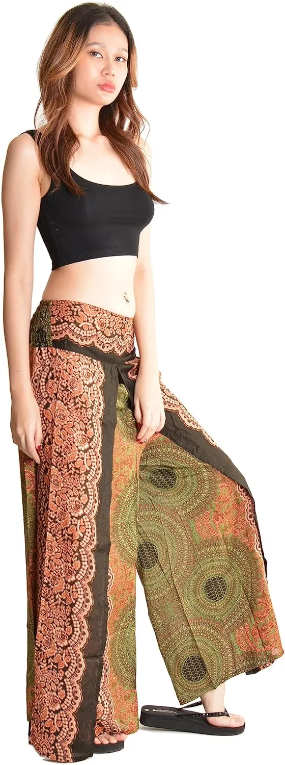 Orient Trail Womens Palazzo Slit Leg Wide Leg Wrap Pants Casual Beach Boho Hippie Bohemian Pilates Flowy Pants Sizes 2-18