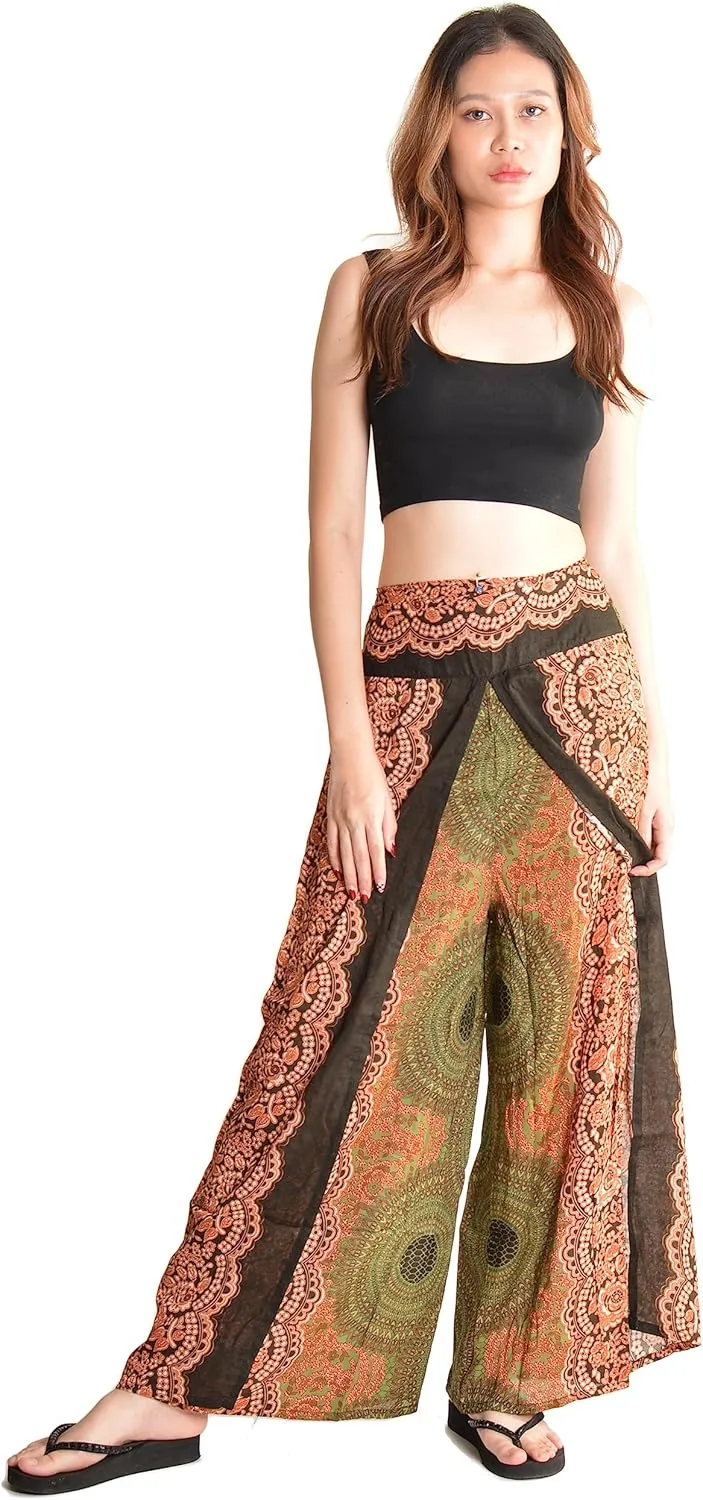 Orient Trail Womens Palazzo Slit Leg Wide Leg Wrap Pants Casual Beach Boho Hippie Bohemian Pilates Flowy Pants Sizes 2-18