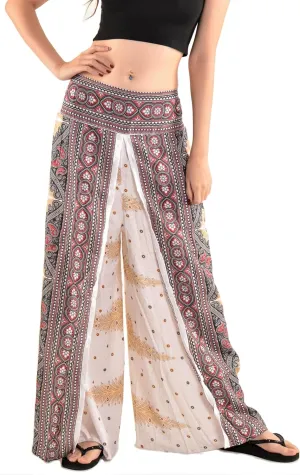 Orient Trail Womens Palazzo Slit Leg Wide Leg Wrap Pants Casual Beach Boho Hippie Bohemian Pilates Flowy Pants Sizes 2-18