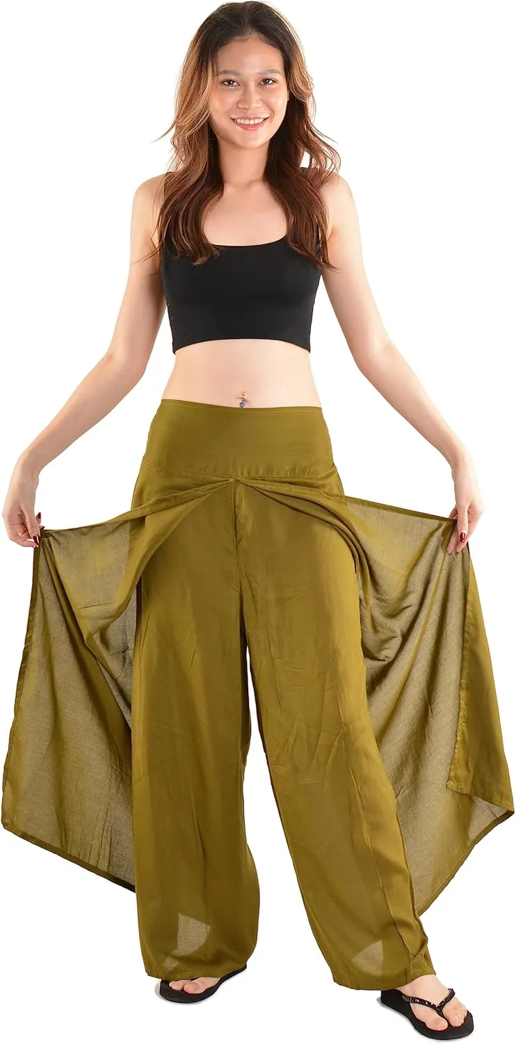 Orient Trail Womens Palazzo Slit Leg Wide Leg Wrap Pants Casual Beach Boho Hippie Bohemian Pilates Flowy Pants Sizes 2-18