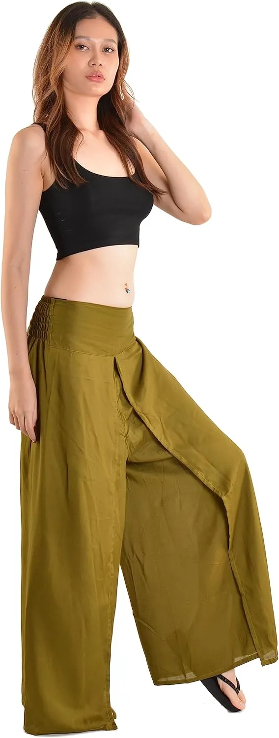Orient Trail Womens Palazzo Slit Leg Wide Leg Wrap Pants Casual Beach Boho Hippie Bohemian Pilates Flowy Pants Sizes 2-18