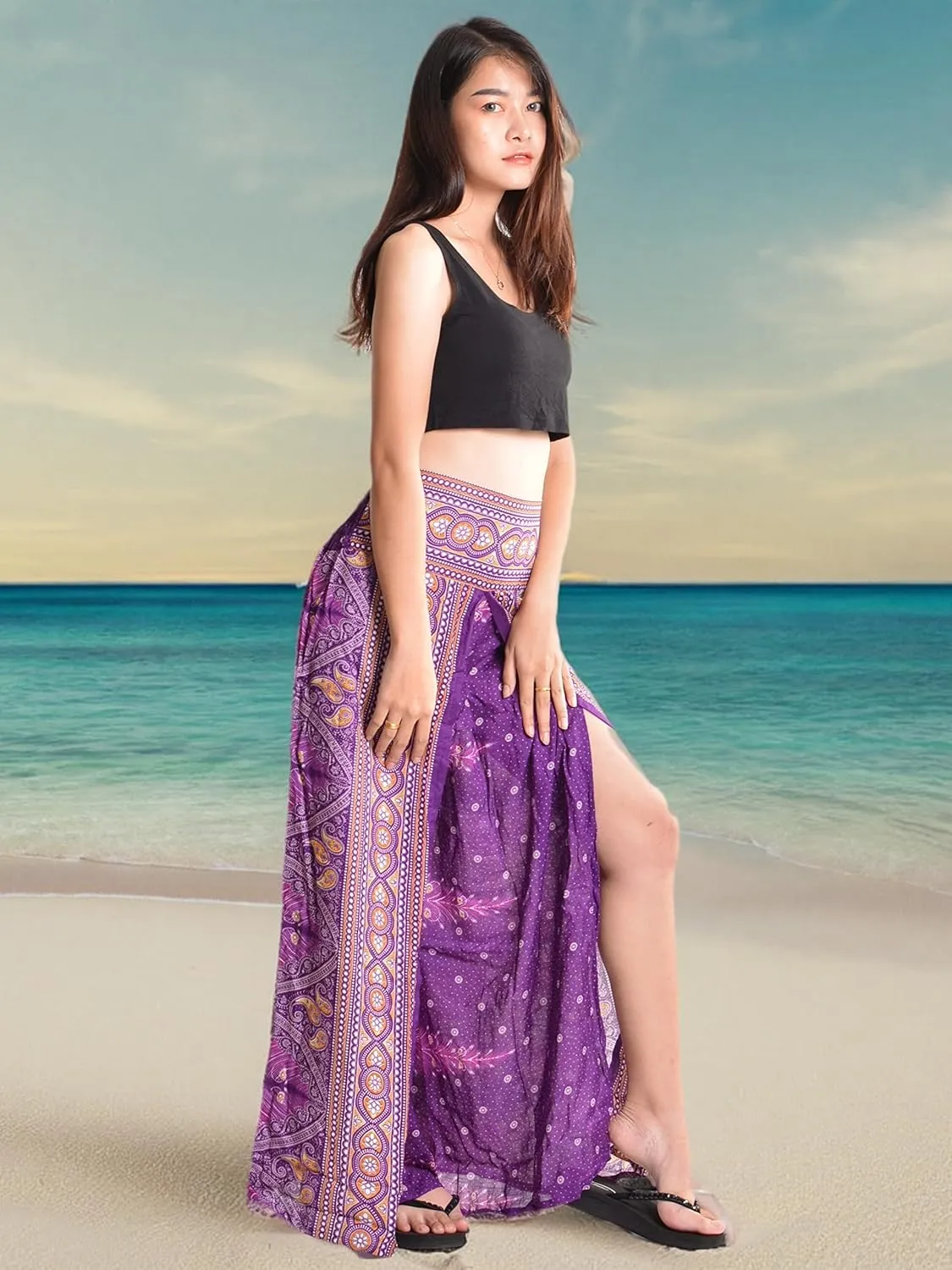 Orient Trail Womens Palazzo Slit Leg Wide Leg Wrap Pants Casual Beach Boho Hippie Bohemian Pilates Flowy Pants Sizes 2-18