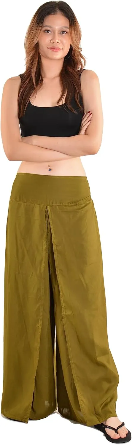 Orient Trail Womens Palazzo Slit Leg Wide Leg Wrap Pants Casual Beach Boho Hippie Bohemian Pilates Flowy Pants Sizes 2-18