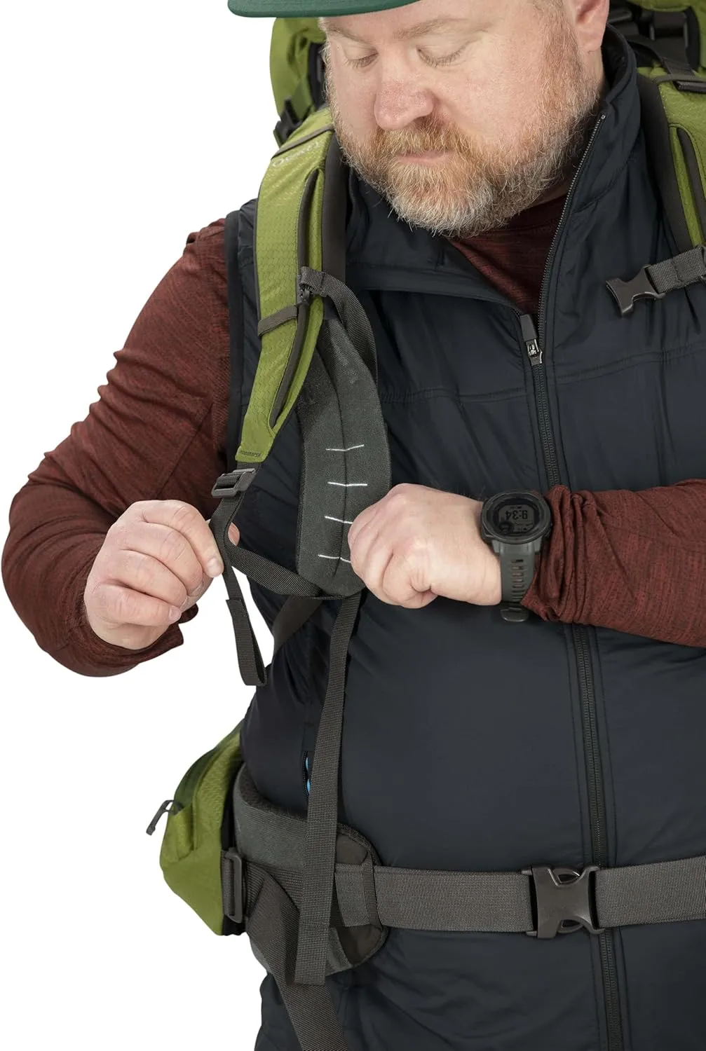 Osprey Aether 65L Men's Backpacking Backpack, Garlic Mustard Green, S/M, Extended Fit