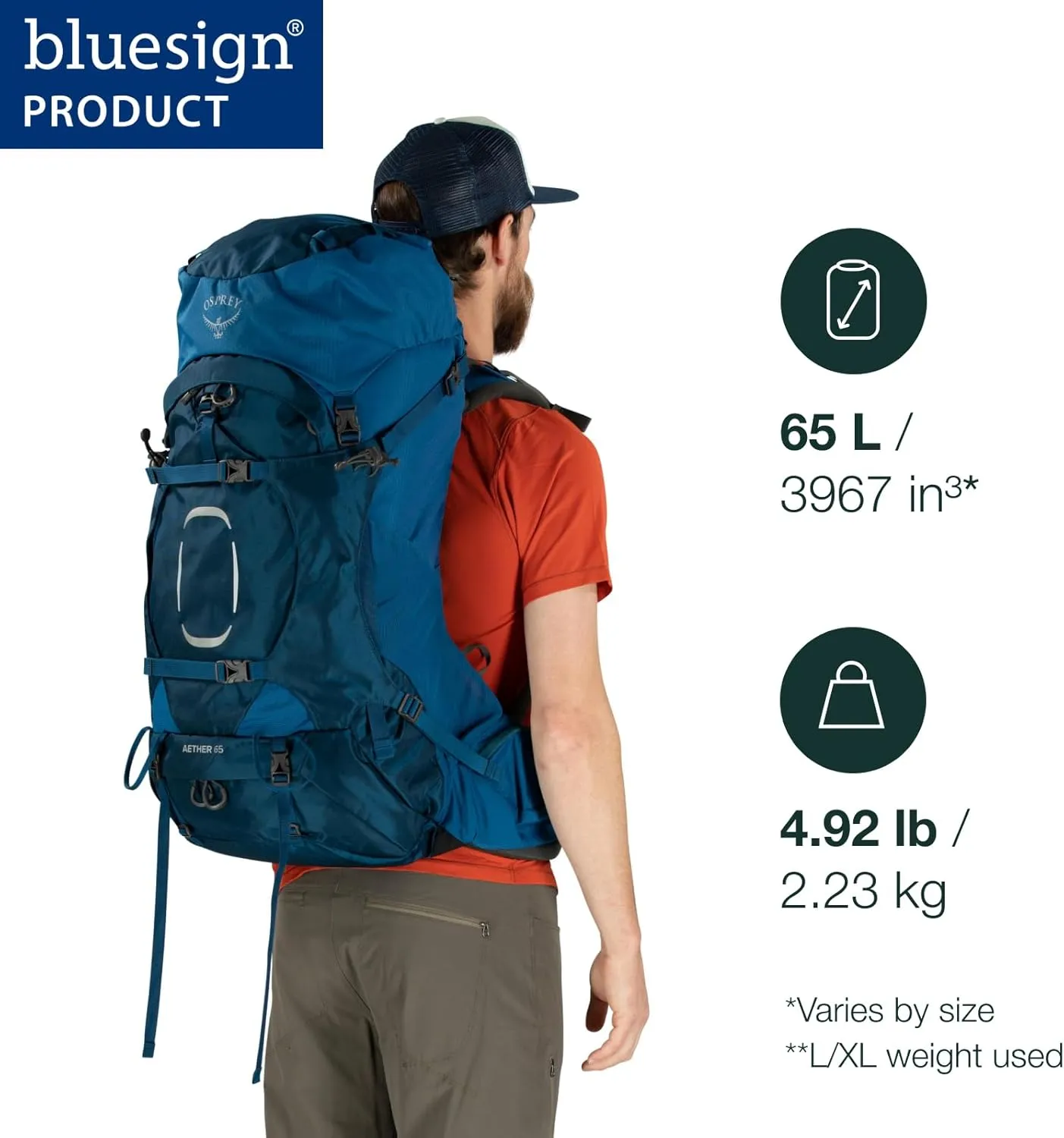 Osprey Aether 65L Men's Backpacking Backpack, Garlic Mustard Green, S/M, Extended Fit