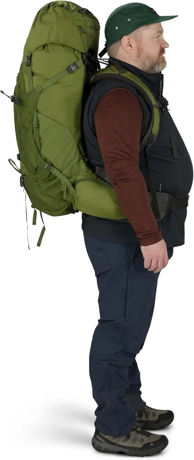 Osprey Aether 65L Men's Backpacking Backpack, Garlic Mustard Green, S/M, Extended Fit