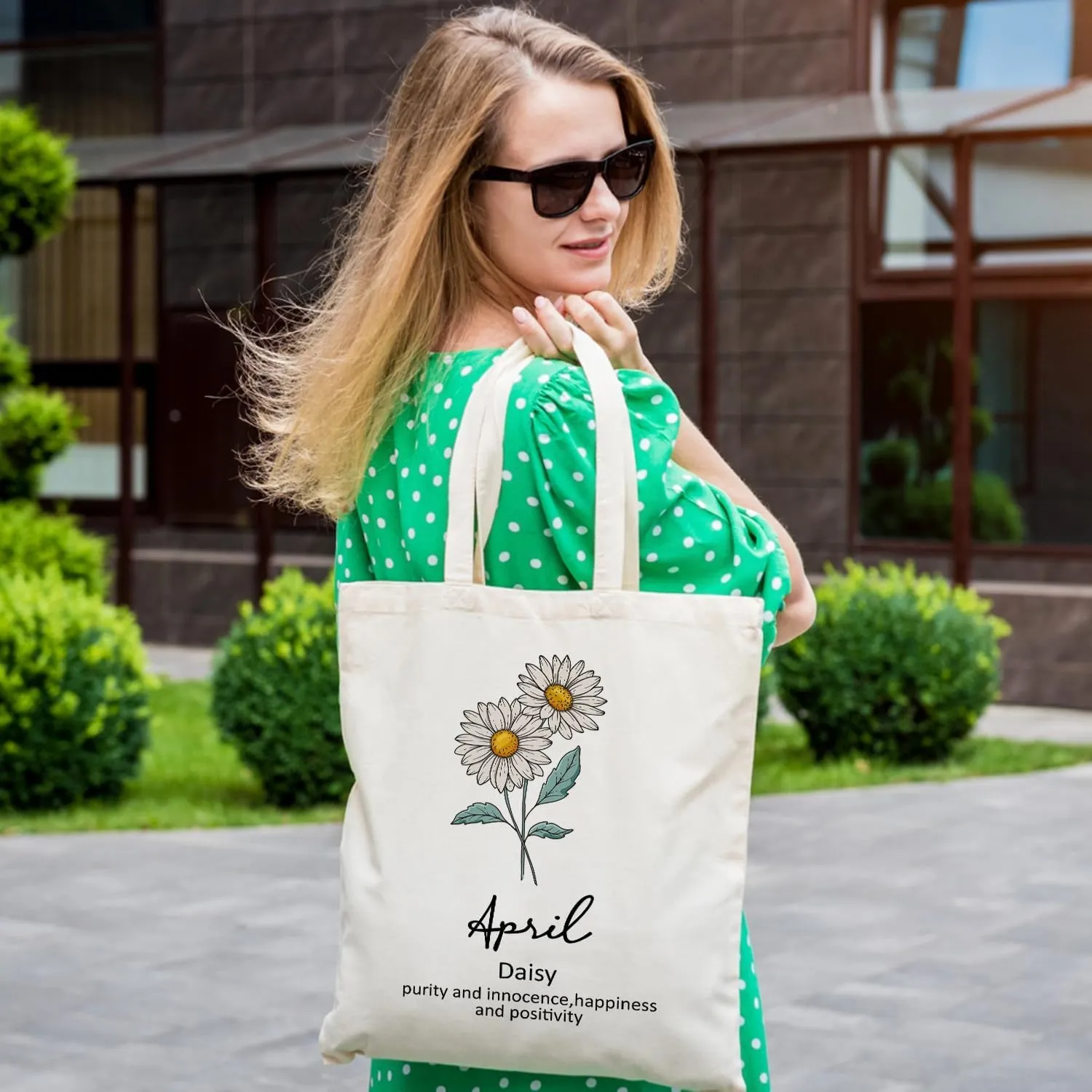 OUZ Birthday Flower Canvas Tote Bag, Birth Month Flower Personalized Gift for Her Mom Friend Birthday Graduation Christmas
