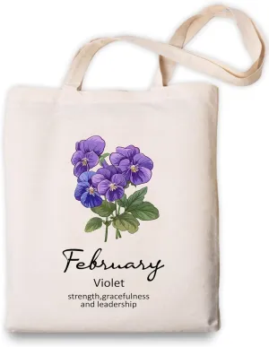 OUZ Birthday Flower Canvas Tote Bag, Birth Month Flower Personalized Gift for Her Mom Friend Birthday Graduation Christmas