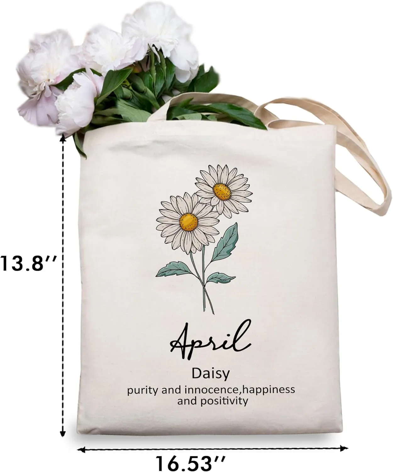 OUZ Birthday Flower Canvas Tote Bag, Birth Month Flower Personalized Gift for Her Mom Friend Birthday Graduation Christmas