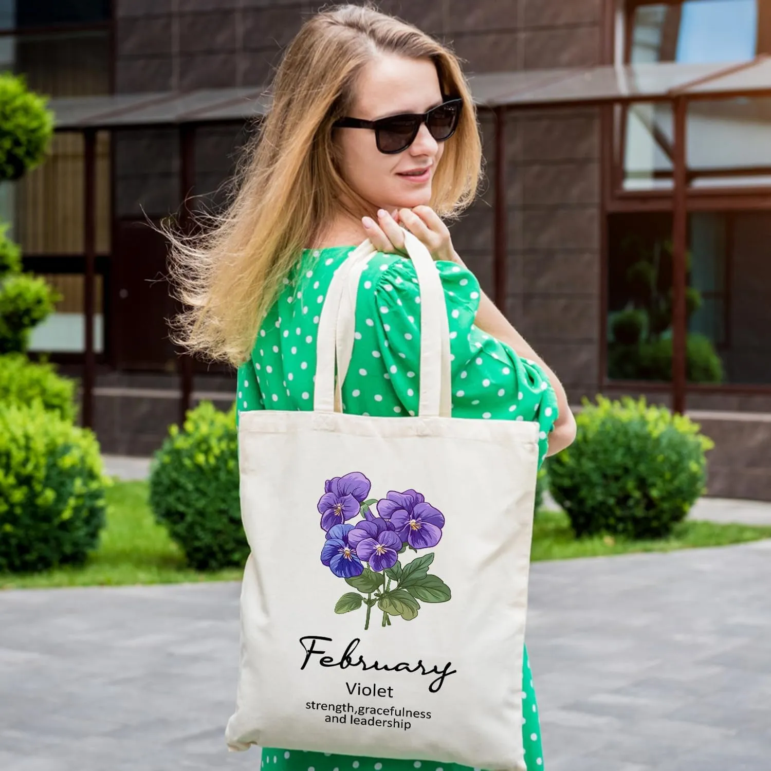 OUZ Birthday Flower Canvas Tote Bag, Birth Month Flower Personalized Gift for Her Mom Friend Birthday Graduation Christmas