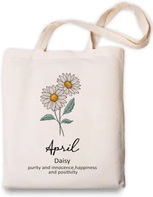 OUZ Birthday Flower Canvas Tote Bag, Birth Month Flower Personalized Gift for Her Mom Friend Birthday Graduation Christmas