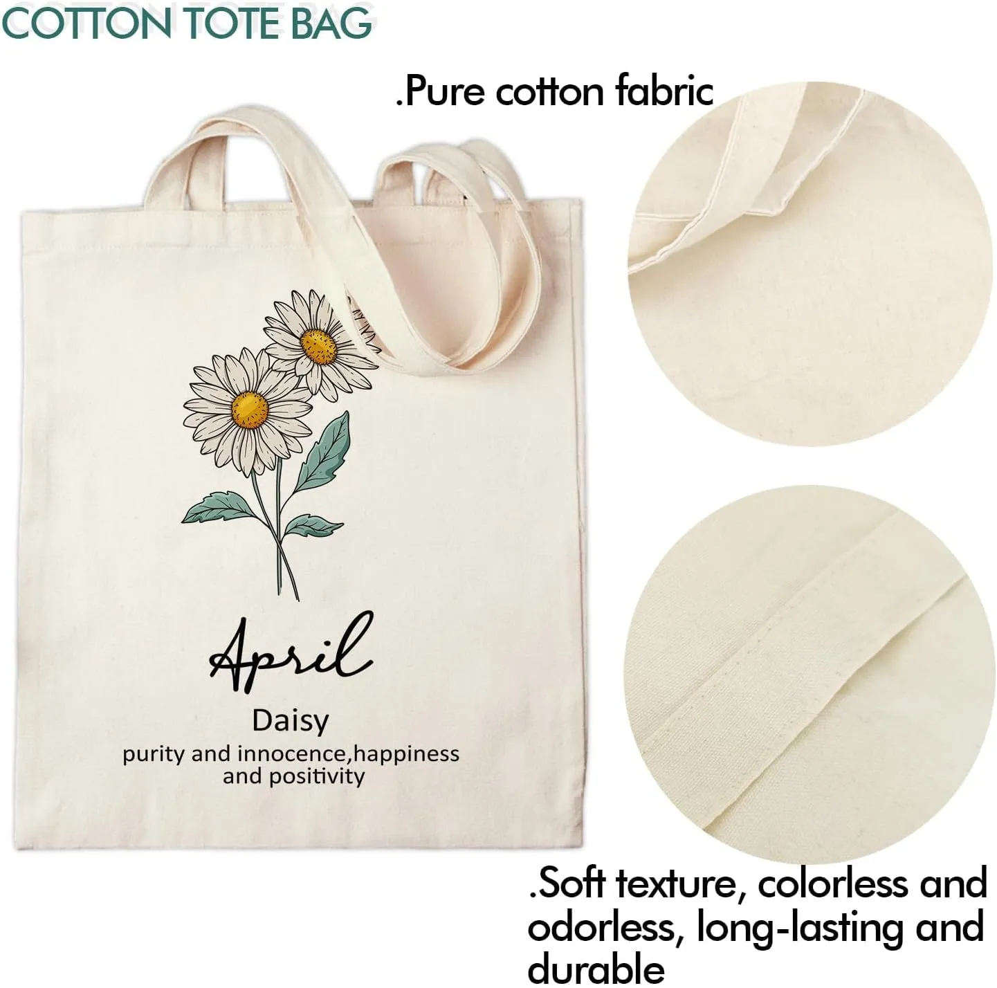 OUZ Birthday Flower Canvas Tote Bag, Birth Month Flower Personalized Gift for Her Mom Friend Birthday Graduation Christmas