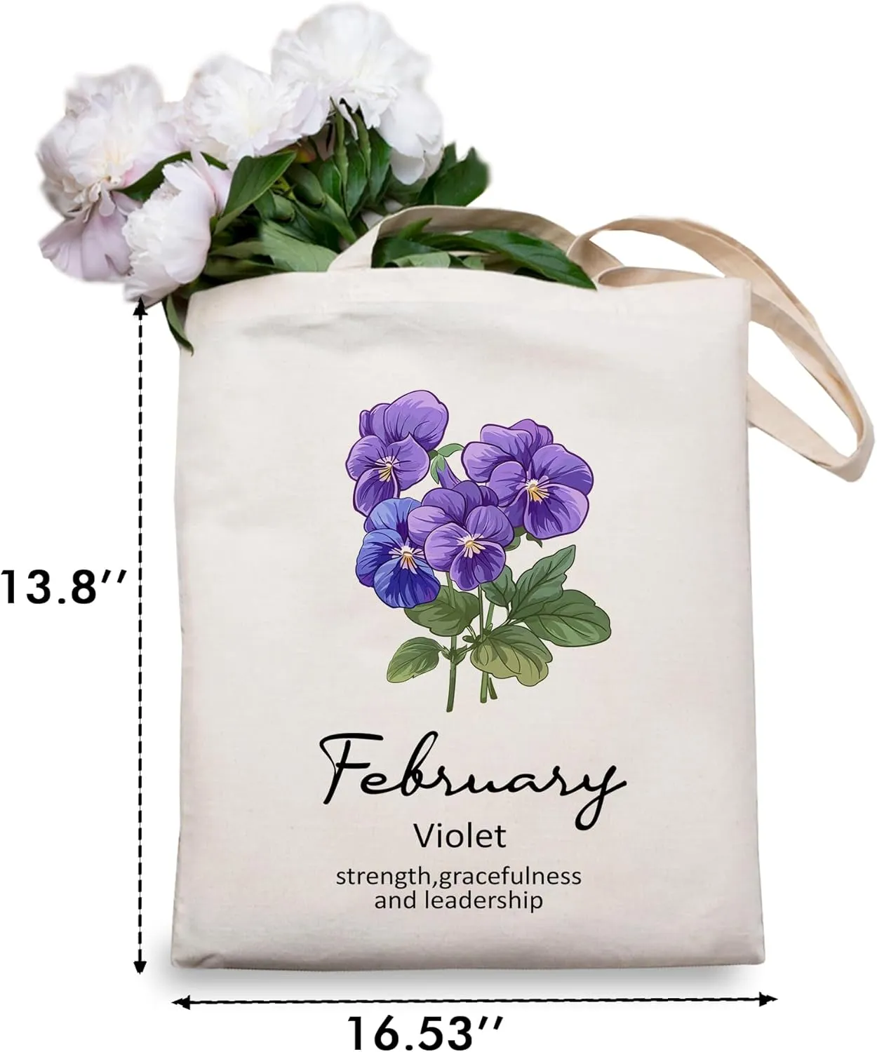 OUZ Birthday Flower Canvas Tote Bag, Birth Month Flower Personalized Gift for Her Mom Friend Birthday Graduation Christmas
