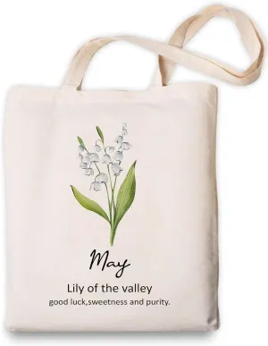 OUZ Birthday Flower Canvas Tote Bag, Birth Month Flower Personalized Gift for Her Mom Friend Birthday Graduation Christmas