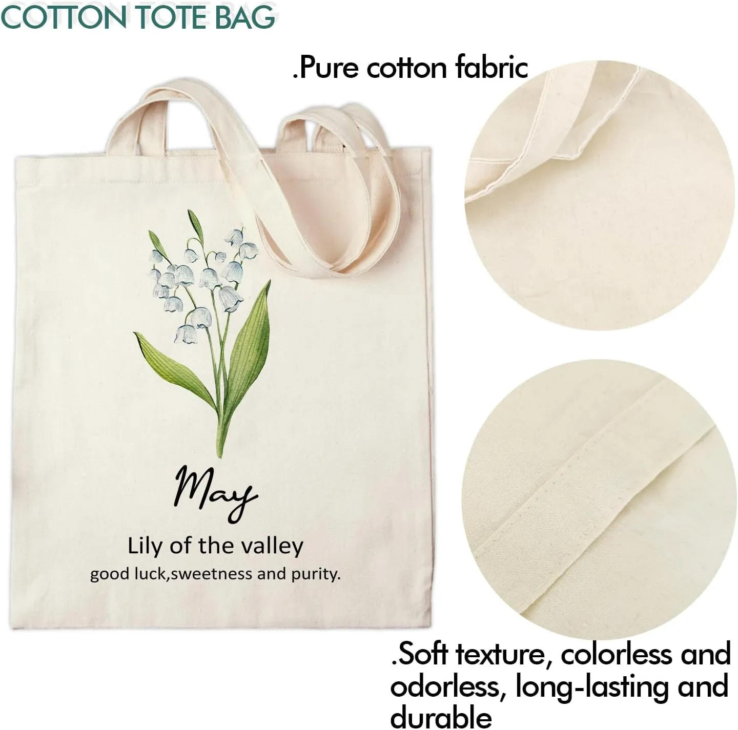 OUZ Birthday Flower Canvas Tote Bag, Birth Month Flower Personalized Gift for Her Mom Friend Birthday Graduation Christmas