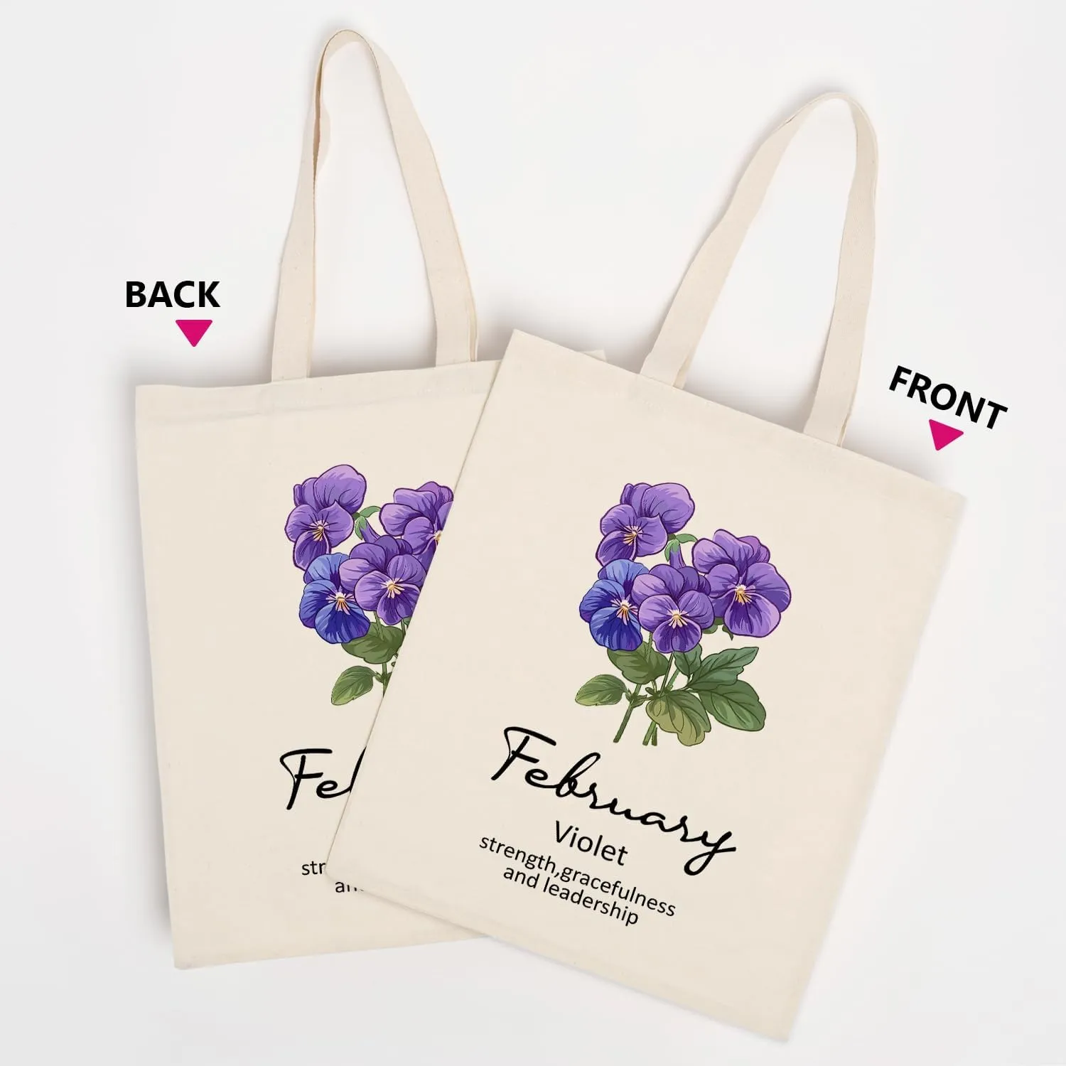 OUZ Birthday Flower Canvas Tote Bag, Birth Month Flower Personalized Gift for Her Mom Friend Birthday Graduation Christmas