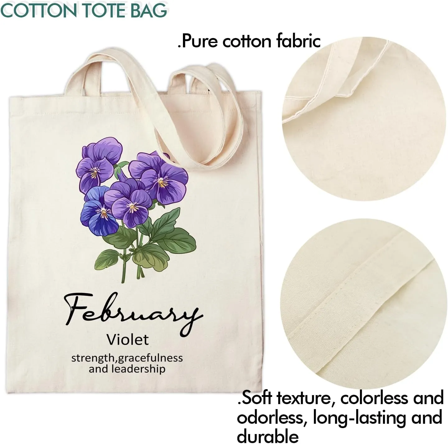 OUZ Birthday Flower Canvas Tote Bag, Birth Month Flower Personalized Gift for Her Mom Friend Birthday Graduation Christmas