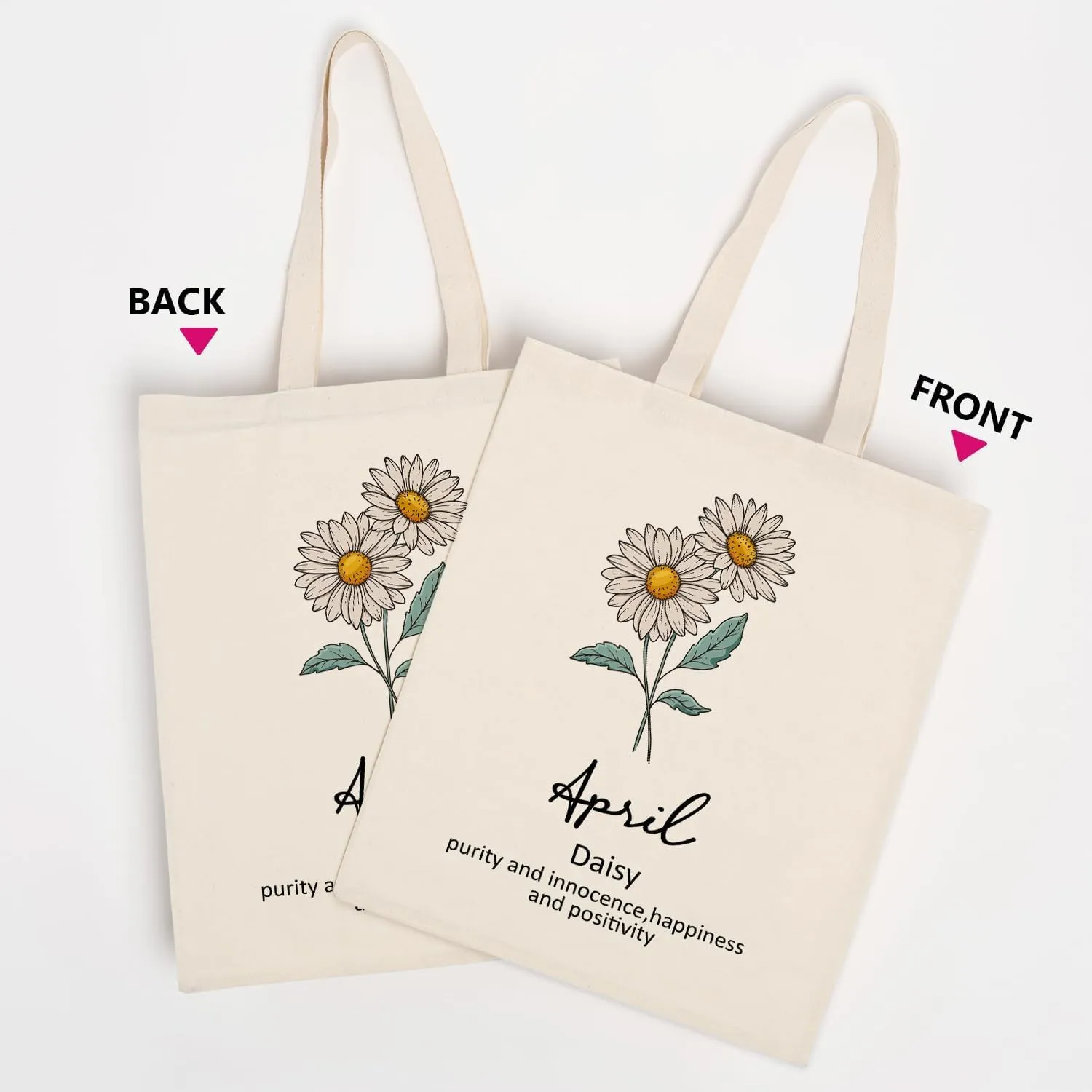 OUZ Birthday Flower Canvas Tote Bag, Birth Month Flower Personalized Gift for Her Mom Friend Birthday Graduation Christmas