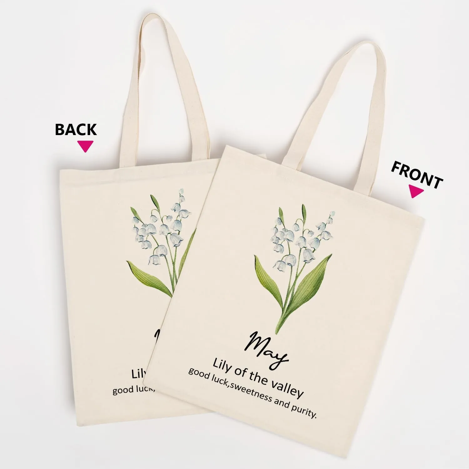 OUZ Birthday Flower Canvas Tote Bag, Birth Month Flower Personalized Gift for Her Mom Friend Birthday Graduation Christmas