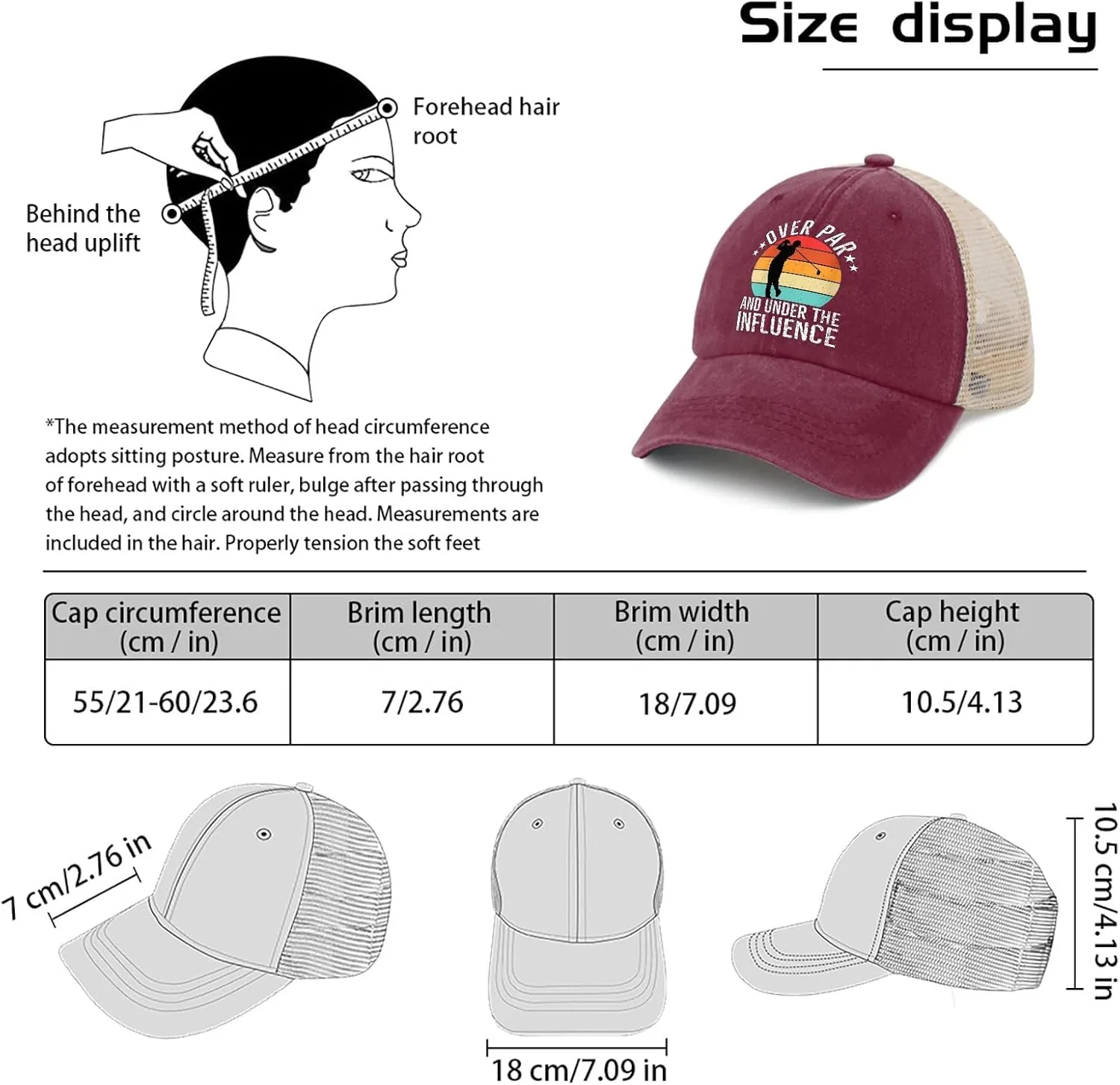Over Par and Under Influence Hat for Women Humor Golf Country Hat for Mens Trucker Hat Ball Cap Trendy