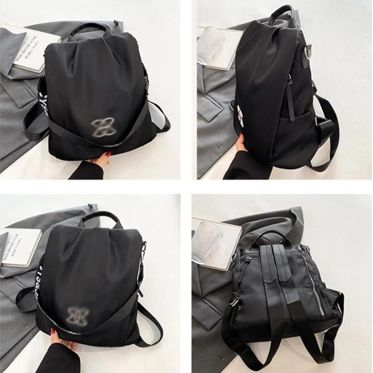 Oxford Cloth Backpack - Anti-Theft Crossbody Bag for Women Multifunctional Large Capacity Lightweight Shoulder Bags (Black)