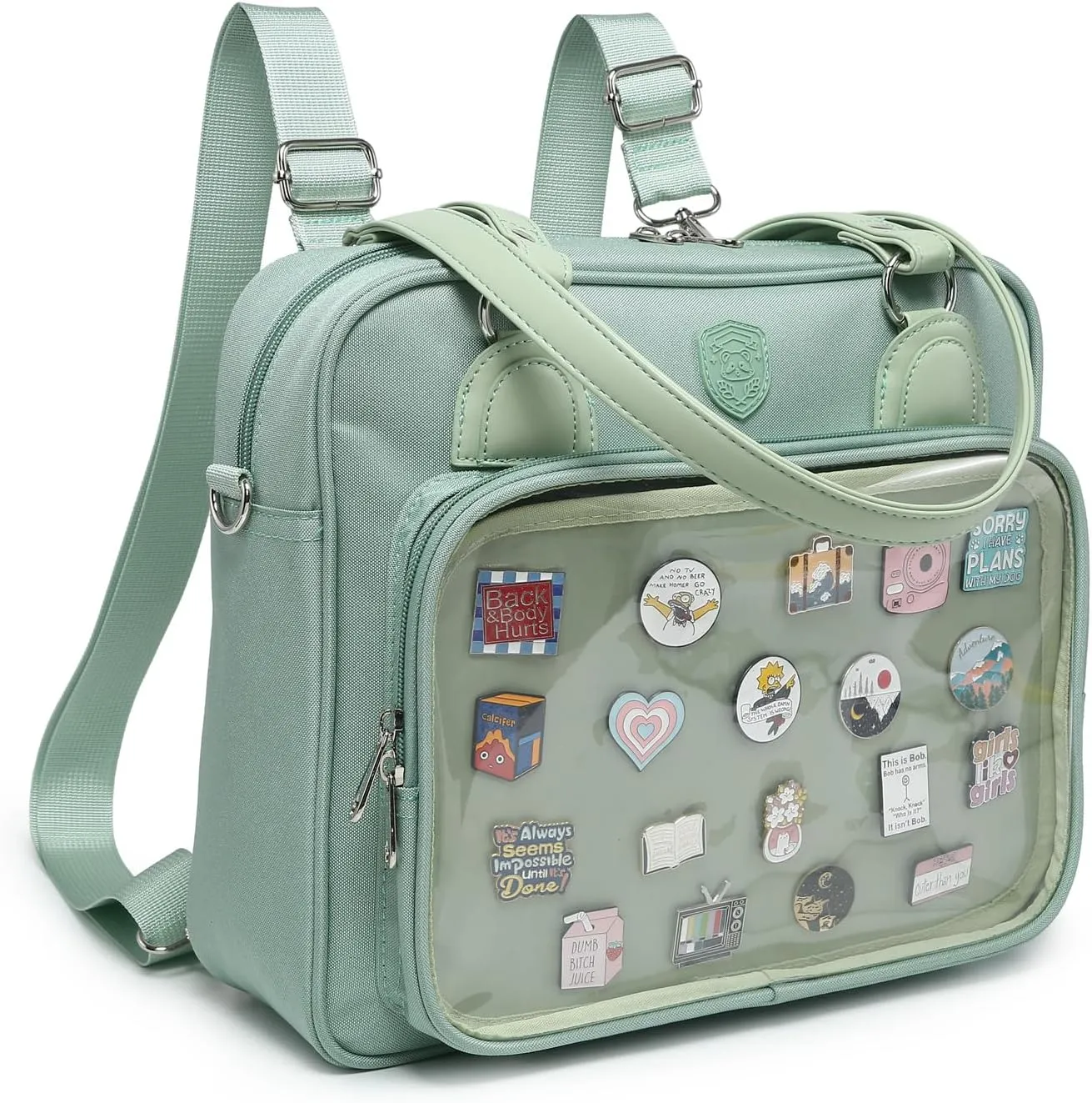 Oxford Ita Bag Crossbody Shoulder Bag Satchel Messenger Backpack Multi-Purpose Pins Display