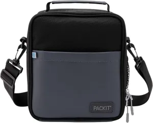 PackIt Freezable Upright Lunch Box, Black/Gray, Engineered with ECOFREEZE  Technology: Triple Layered Protection for Ultimate Cooling, with Removable Crossbody Strap, Fresh Food On the Go