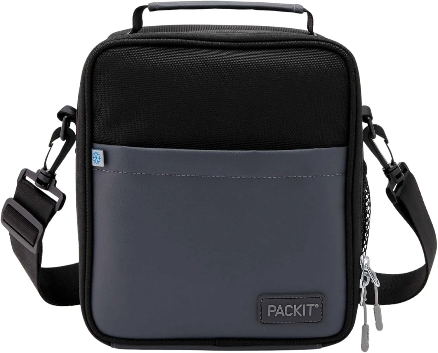 PackIt Freezable Upright Lunch Box, Black/Gray, Engineered with ECOFREEZE  Technology: Triple Layered Protection for Ultimate Cooling, with Removable Crossbody Strap, Fresh Food On the Go