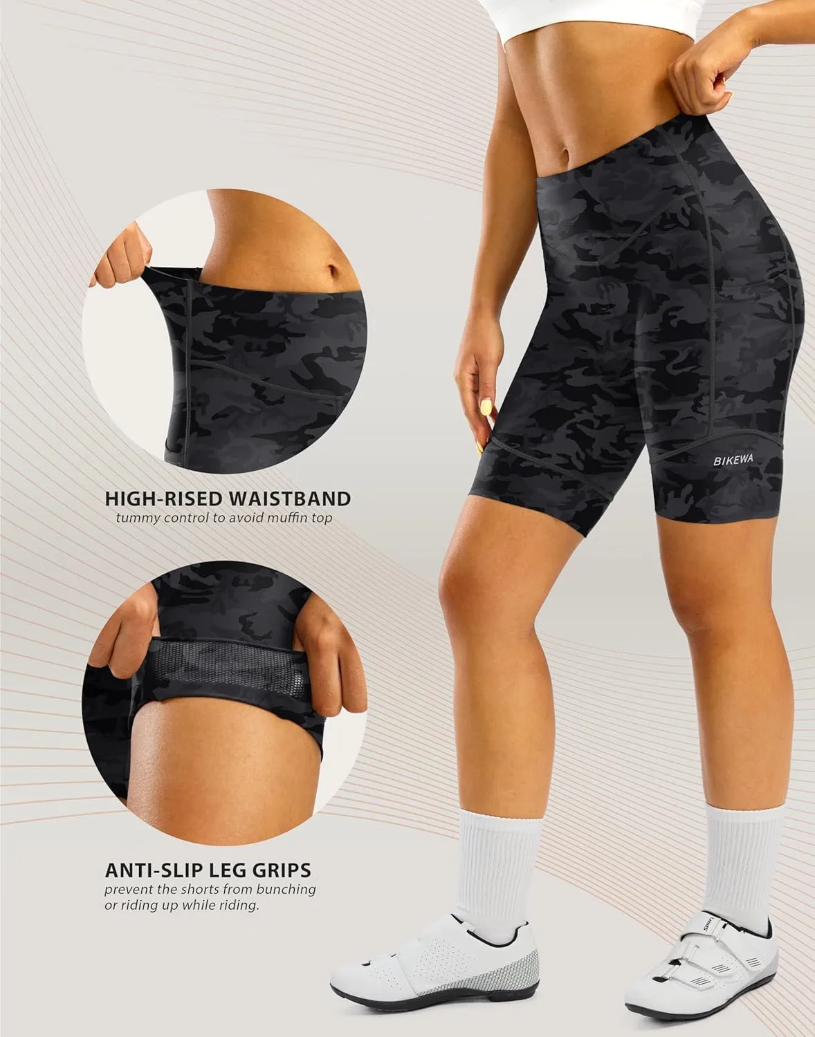 Padded Bike Shorts for Women High Waisted 4D Padding Cycling Bicycle Road Biking Shorts with Pockets