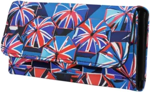 Painting UK Flag Wallets for Women Slim Clutch Purse Handbag, Oil Painting Union Jack Card Holder Money Organizer, Blue Leather Billfold Wallet with Zipper Pocket