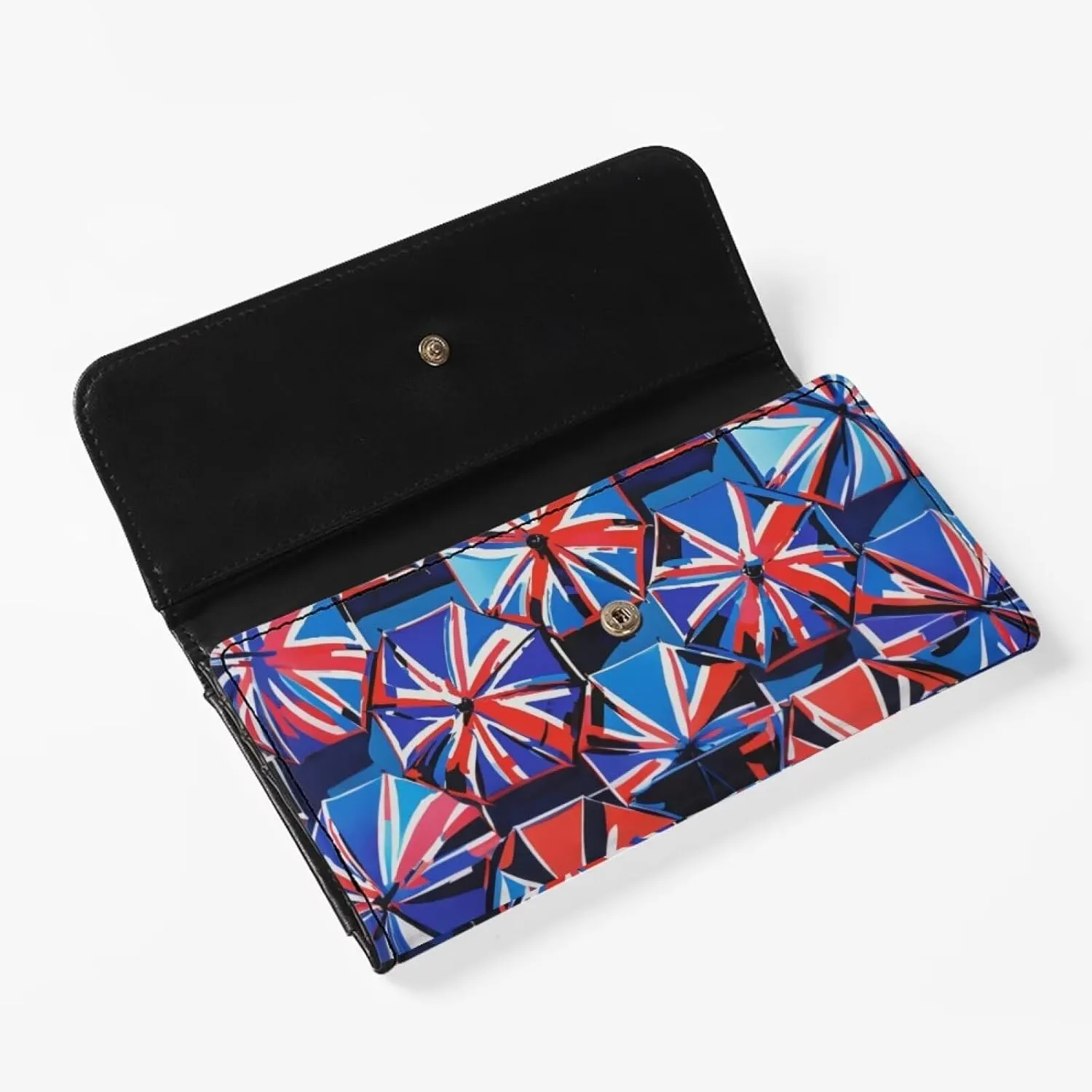 Painting UK Flag Wallets for Women Slim Clutch Purse Handbag, Oil Painting Union Jack Card Holder Money Organizer, Blue Leather Billfold Wallet with Zipper Pocket