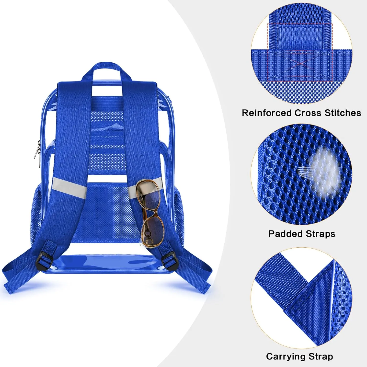 PAMANO Clear Backpack, Heavy Duty Transparent with Reinforced Bottom See Through Backpack for College, Travel, Workplace Security, Blue