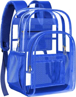PAMANO Clear Backpack, Heavy Duty Transparent with Reinforced Bottom See Through Backpack for College, Travel, Workplace Security, Blue