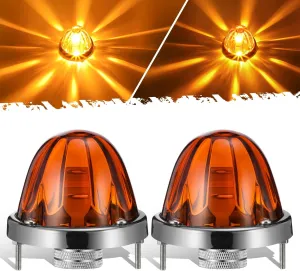 Partsam 2Pcs Amber Glass Lens Watermelon Lights Amber LED Side Marker Turn Signal Lights with Stainless Steel Bezel Replacement for Kenworth Peterbilt Freightliner