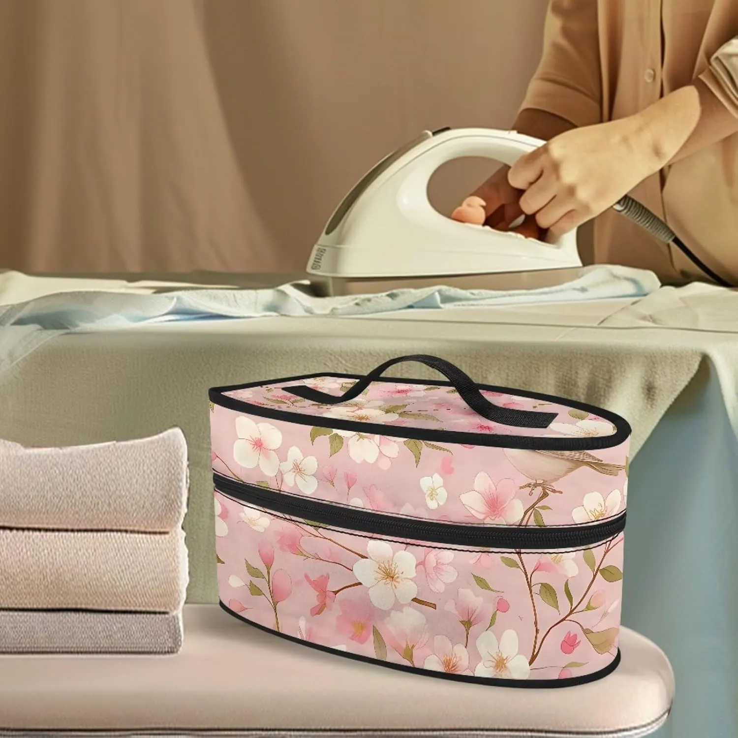 Peach Flower Sparrow Iron Portable Storage Bag for Travel, Full Size Iron Tote Bag Compatible with Mini Project Steam Iron Portable Iron Protective Covers
