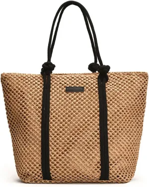 Peicees Large Straw Tote Bag For Beach Vacation 2025 Womens Sandproof Shoulder Bag Purse With Leak-Proof Lining Summer Travel