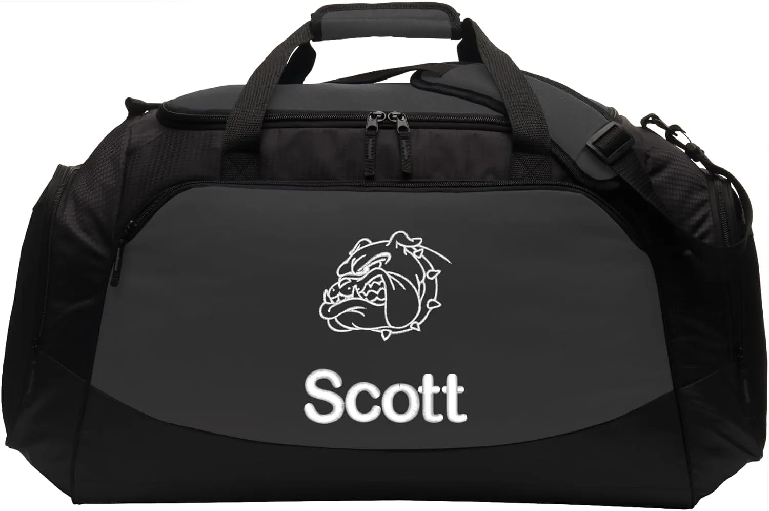 Personalized Bulldog Duffel Bag, Pet Travel Tote, Dog Lover Gift, Large Custom Bag Monogrammed Name, Dark Charcoal